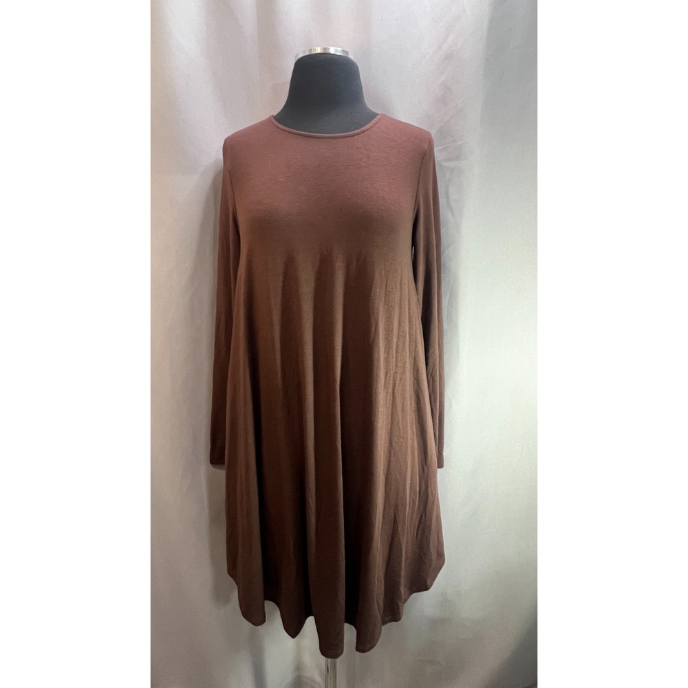 Zenana Premium Chico T Shirt Dress Women Small Brown Stretch Scoop Neck Cocktail